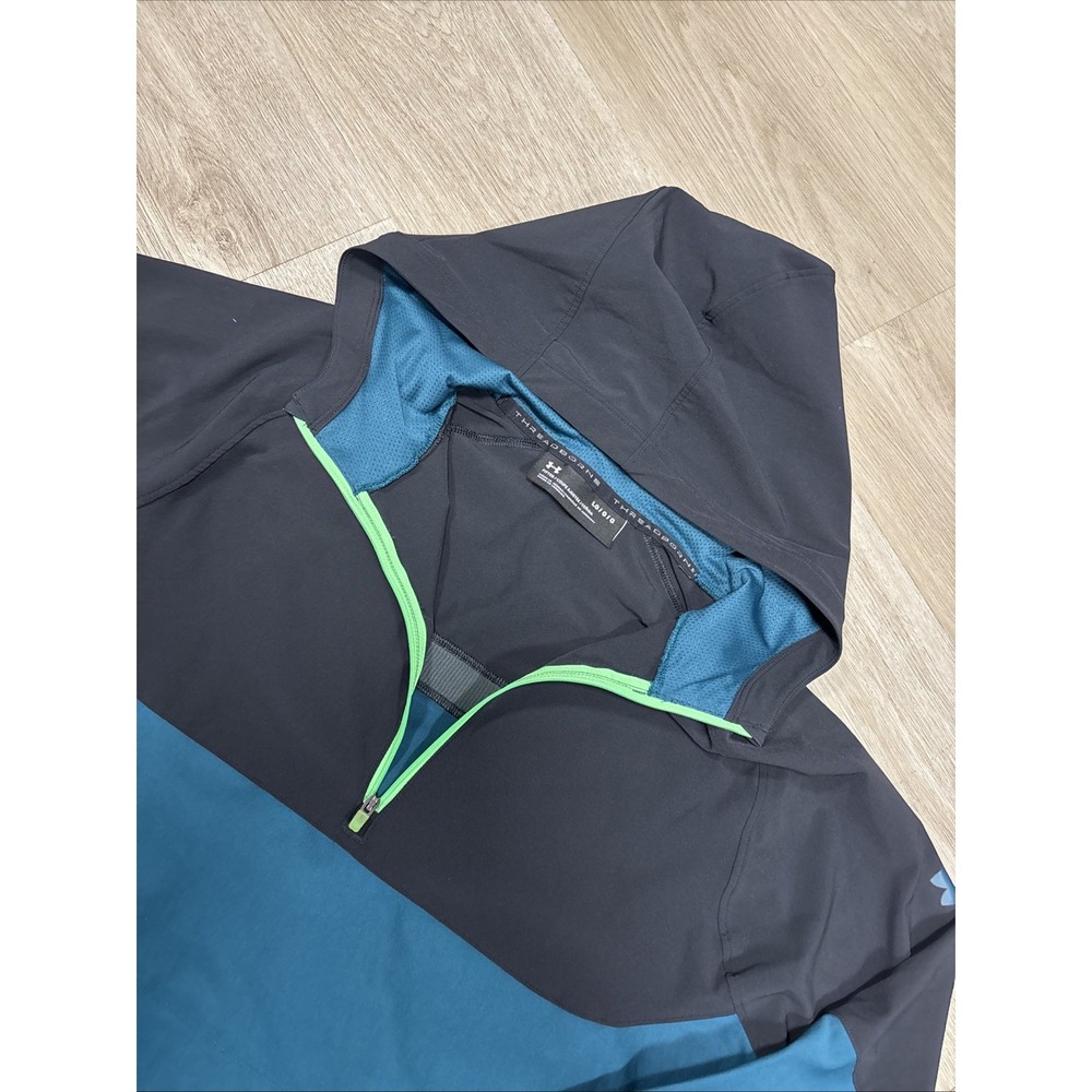 Under Armour Jacket Mens L Threadborne Hoodie 1/4 Zip Pullover Fitted Green Blue